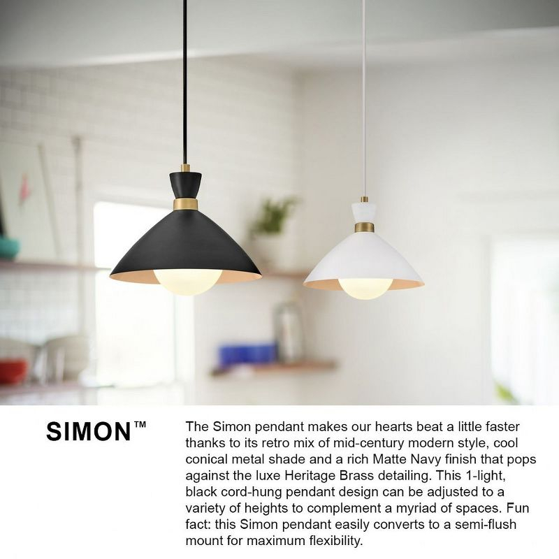 Lark Simon 1 - Light Pendant in  Black/Heritage Brass