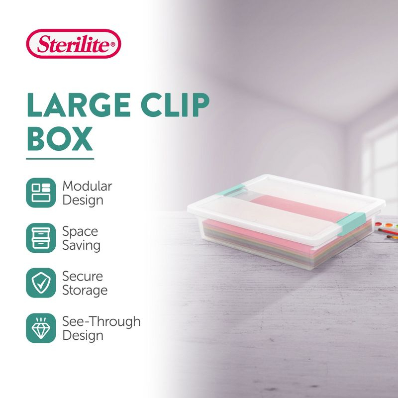 Sterilite Large Clip Box, 5.7 Qt Stackable Storage Bin with Latching Lid, Plastic Container for Home Organization, 12-Pack