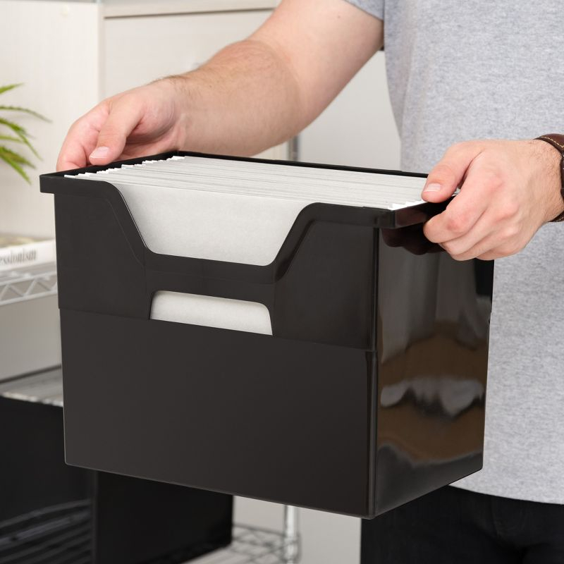 IRIS USA Large Portable Desktop File Box with Open Lid, 4 Pack, Black