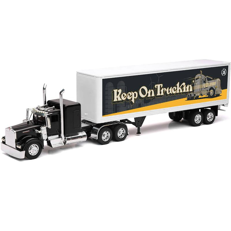 Kenworth W900 Truck Black with Dry Van Trailer "Tribute To Truckers Keep on Truckin'" 1/32 Diecast Model by New Ray
