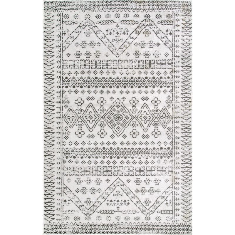 Nuloom Frances Moroccan 4x6 Indoor Area Rug for Living Room Bedroom Dining Room Kitchen, Light Grey/Ivory