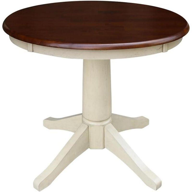 International Concepts 30" Round Top Pedestal Table-28.9" H, Antiqued Almond/Espresso