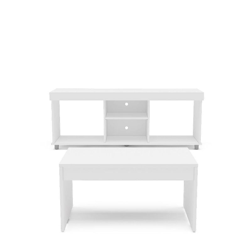 Polifurniture 2pc Living Room Set with TV Stand and Coffee Table White: Modern MDF Furniture Ensemble