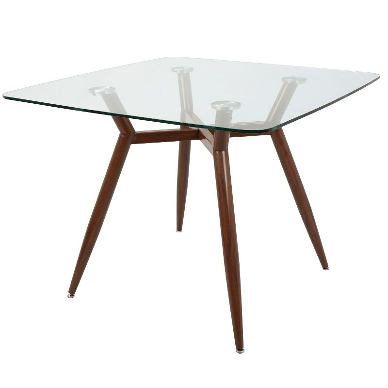 Clara Mid-Century Modern Square Dining Table Walnut - LumiSource: Clear Top, 4-Seat, Metal Legs