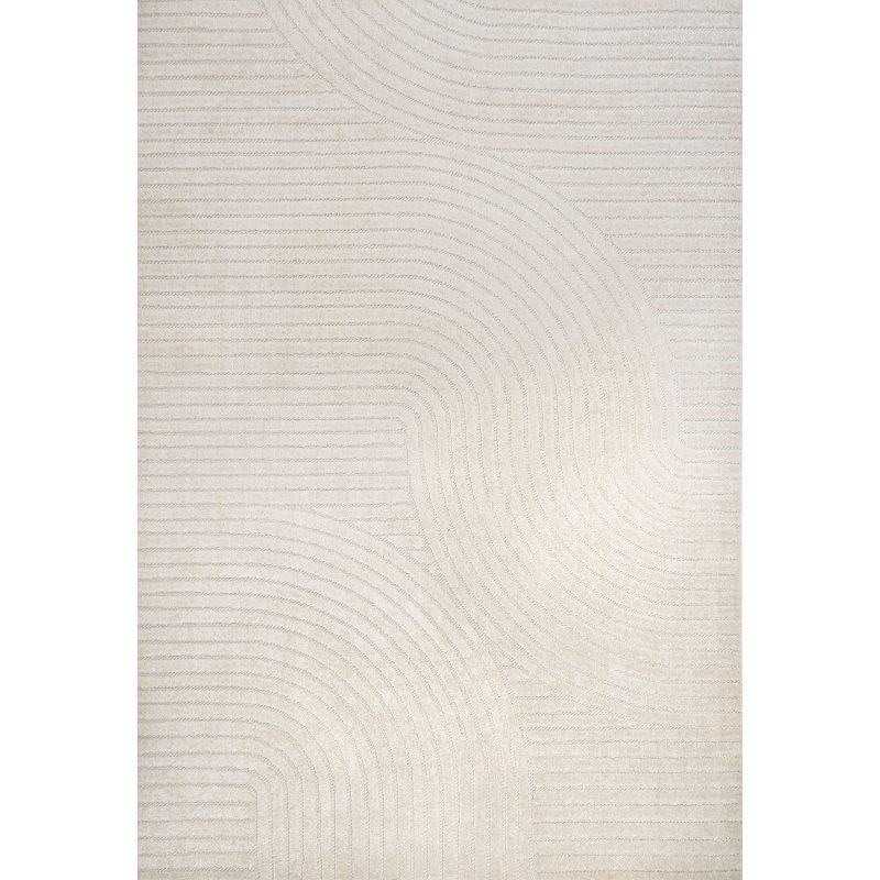 JONATHAN Y Hallie High-Low Minimalist Curve Geometric Ivory/Cream 4 ft. x 6 ft. Indoor/Outdoor Area Rug