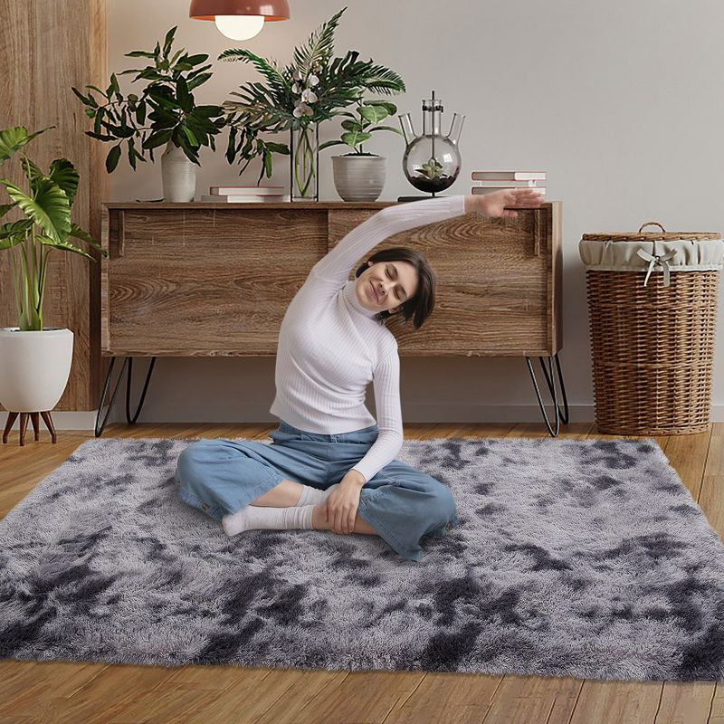 Shaggy Area Rug Super Soft Fluffy Plush Carpet, 8' x 10' Tie-Dye Dark Gray