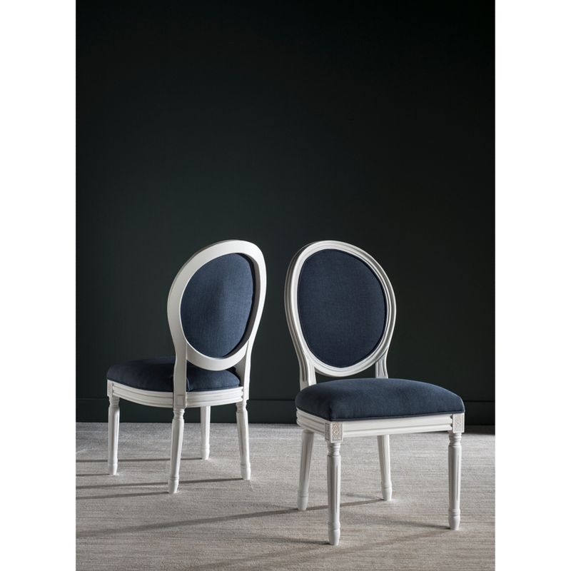Holloway 19''H French Brasserie Oval Side Chair (Set of 2) - Navy/Cream - Safavieh