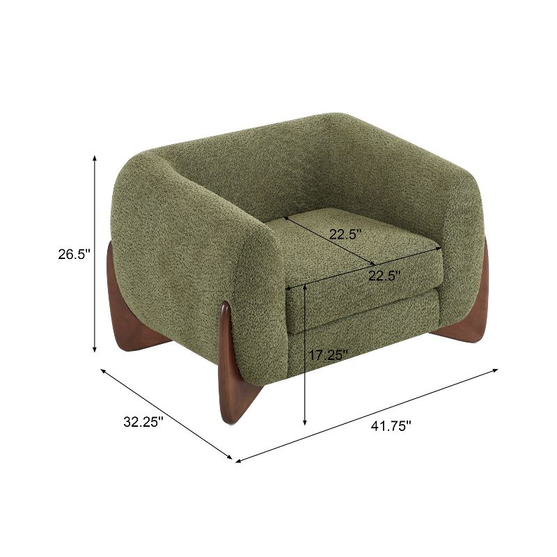Christopher Knight Home Raymond Birch Wood Boucle Upholstered Club Chair, Olive Green