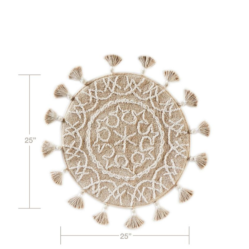 25" x 25" Medallia Round Bath Rug Natural - Saturday Knight Ltd.: Cotton Tufted, Hand Wash, Spray Latex Backing