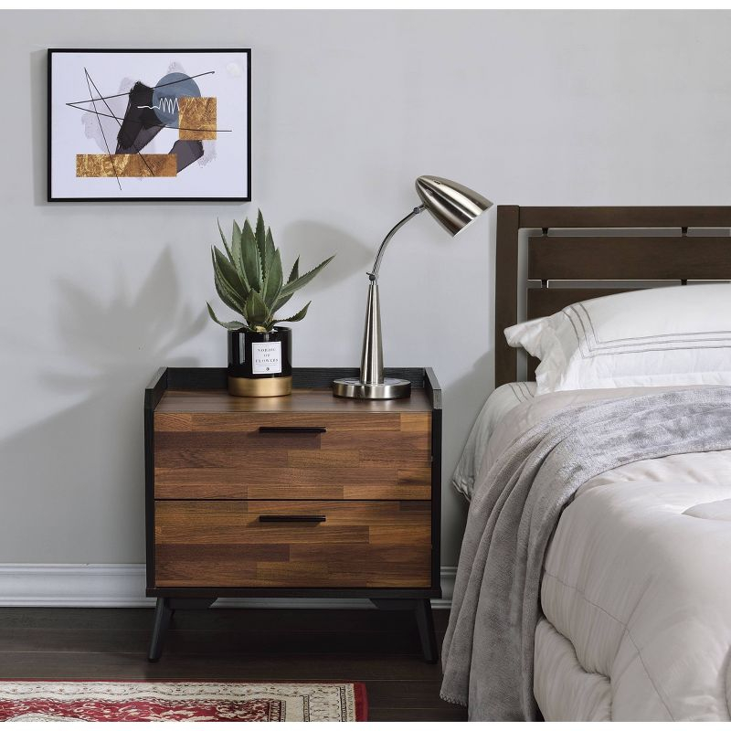 20" Jiranty Accent Table Walnut/Black Finish - Acme Furniture: Industrial Design, 2 Drawers, Metal Legs