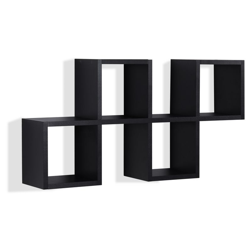 Danya B. 30" x 15.25" Cubby Chessboard Wall Shelf Black : Modern Laminated MDF, Versatile Display