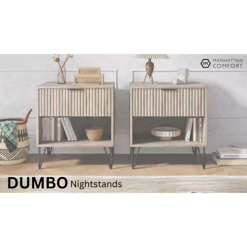 Manhattan Comfort Dumbo Nightstand with Drawer Black: Modern Design, Splayed Metal Legs, Soft Close Storage