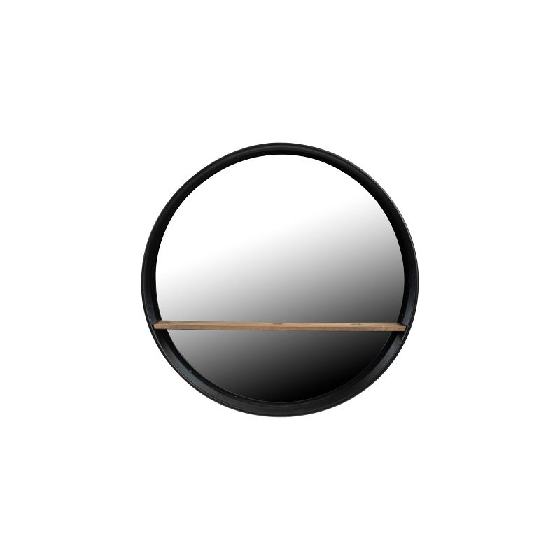 24" Metal/Wood Wall Mirror with Shelf Black - 3R Studios: No Assembly, Modern Decor