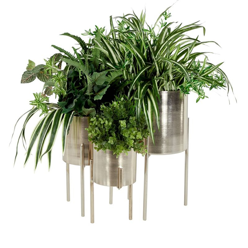 Set of 3 Contemporary Metal Planters in Stands - Olivia & May