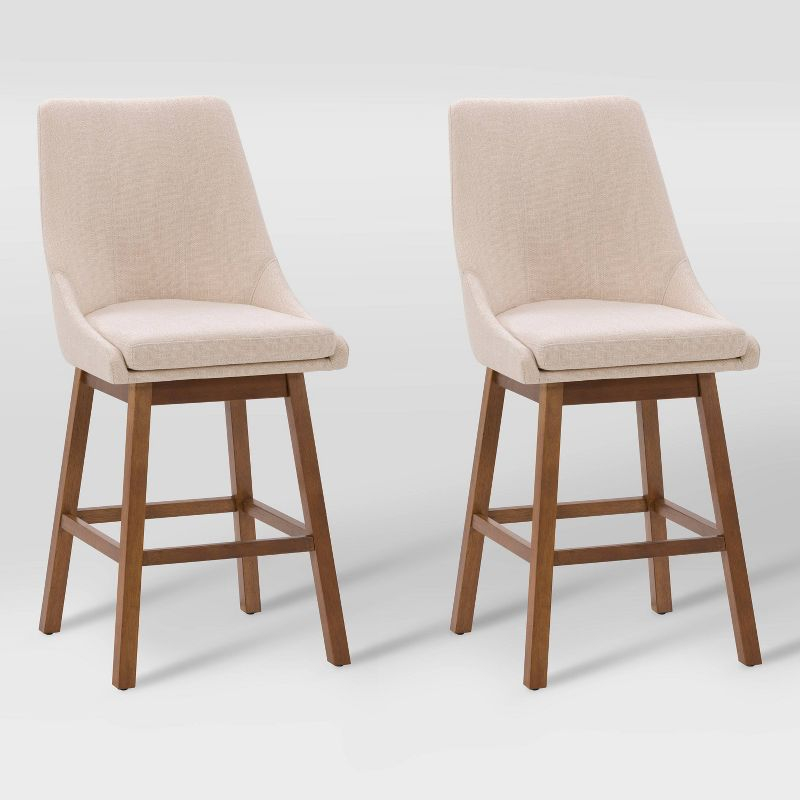 Set of 2 Boston Formed Back Fabric Barstools Beige - CorLiving: Counter Height, Upholstered, Rubberwood Legs