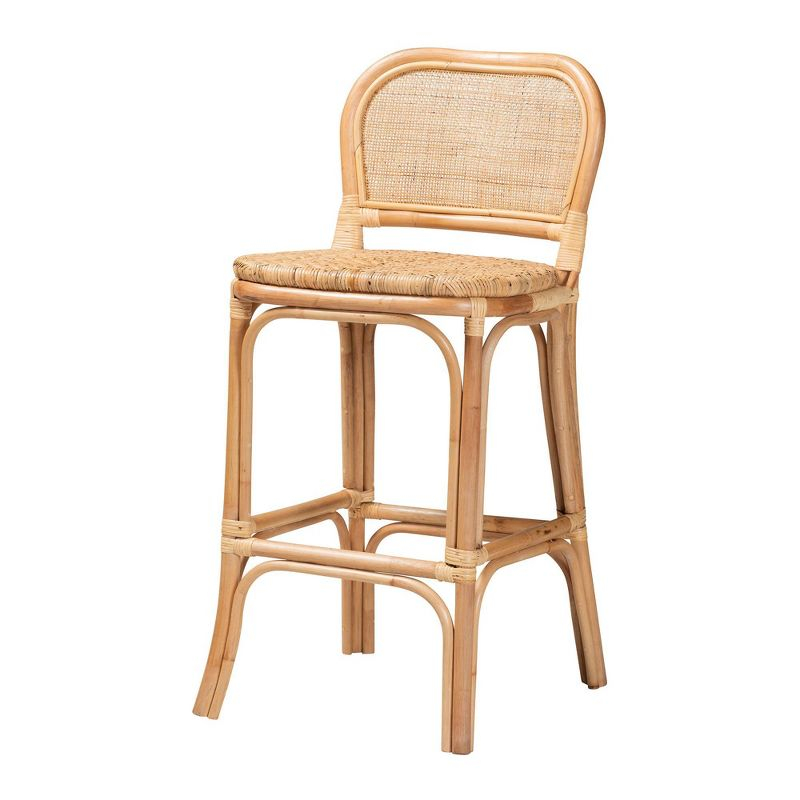 Adrena Rattan Bar Stool Natural Brown - Baxton Studio: Handmade, No Assembly, Bohemian Style