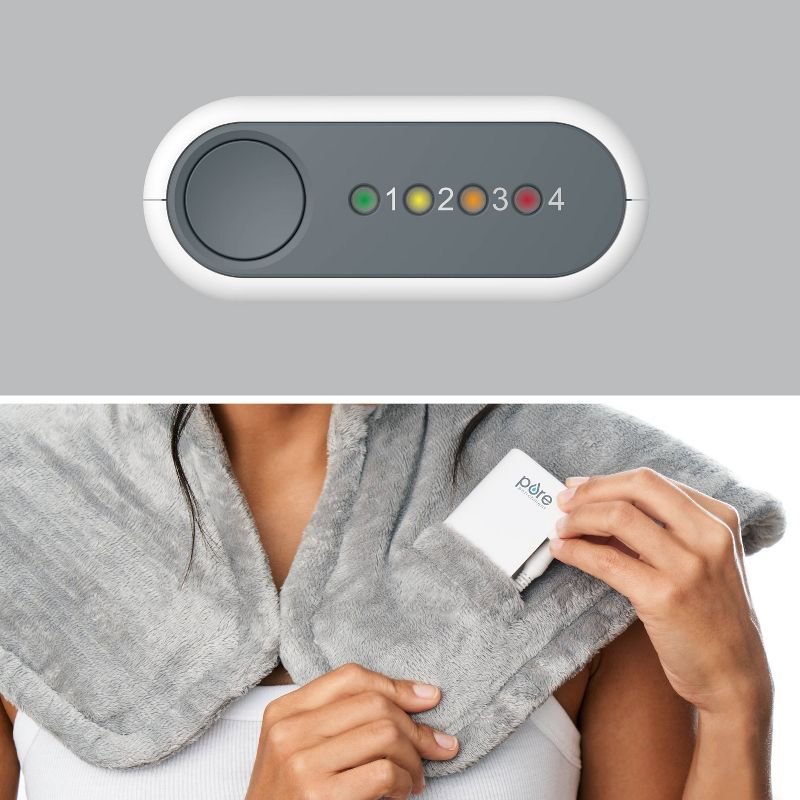 Pure Enrichment PureRelief Cordless Neck & Shoulder with 4 Heat Settings and 2hr Portable Use Heating Pad - Mist Gray
