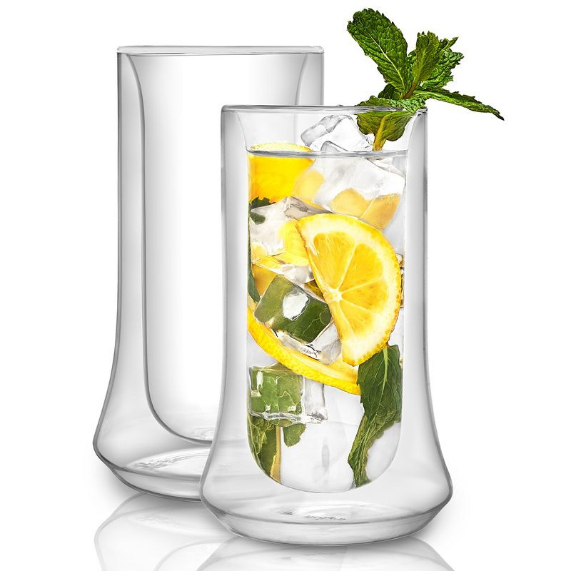 JoyJolt Cosmo Double Wall Highball Glasses – Set of 2 Insulated Glass Tumbler for Cocktails - 10 oz