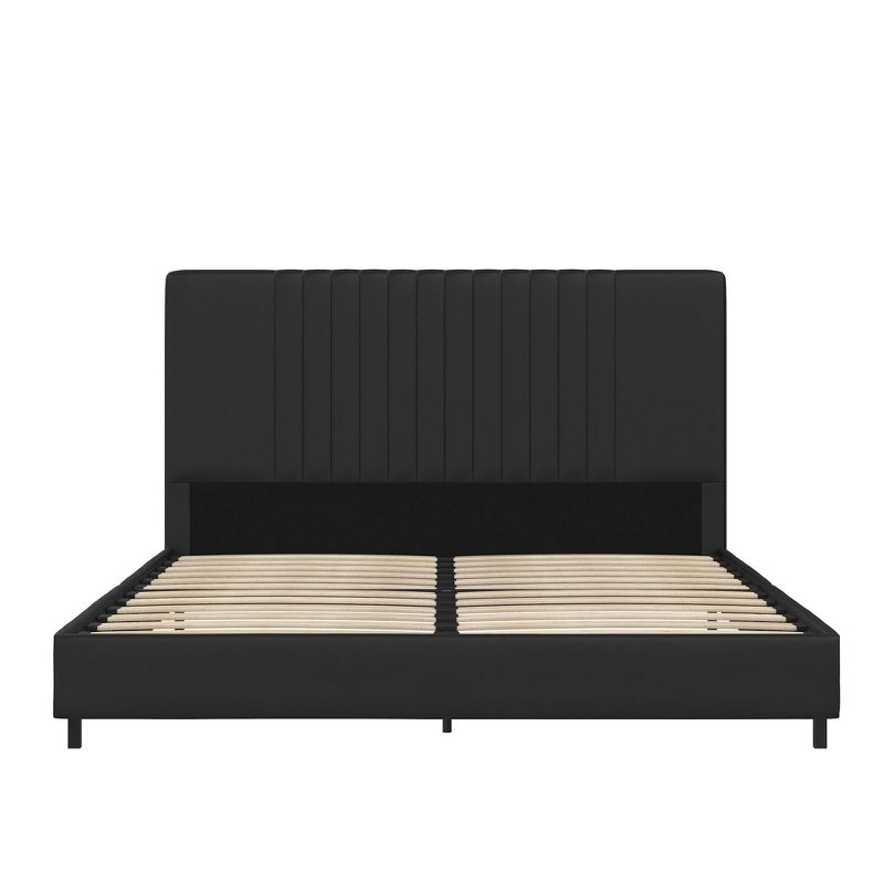 RealRooms Rio Faux Leather Upholstered Platform Bed with Tufted Headboard, Queen, Black