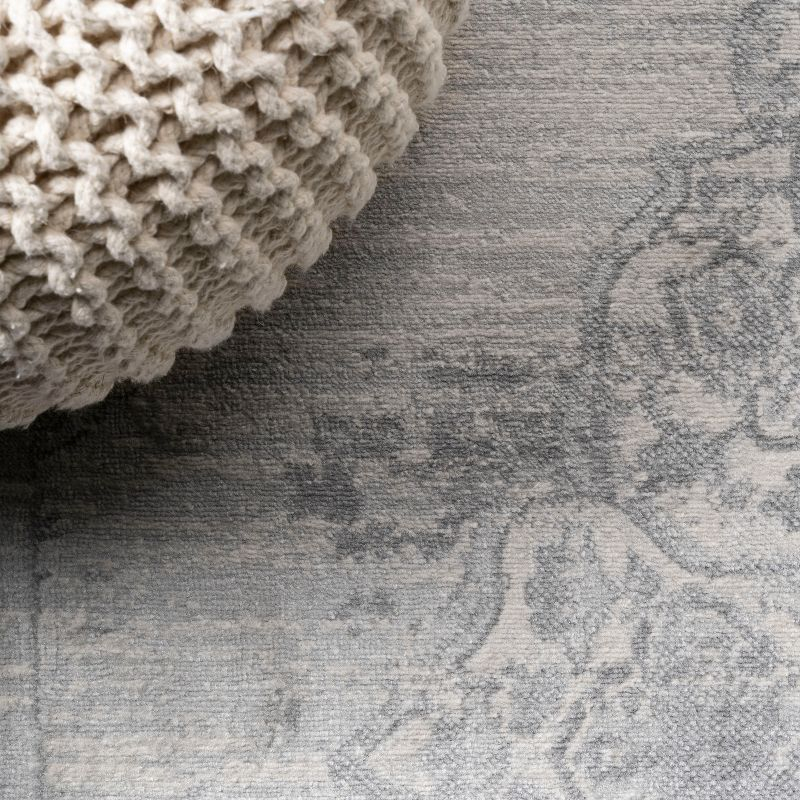 6' Round Modern Persian Vintage Moroccan Medallion Area Rug, Light Gray - JONATHAN Y