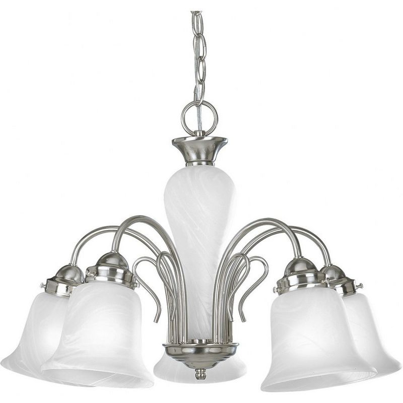 Progress Lighting Bedford 5-Light Chandelier, Brushed Nickel, Alabaster Glass Shades