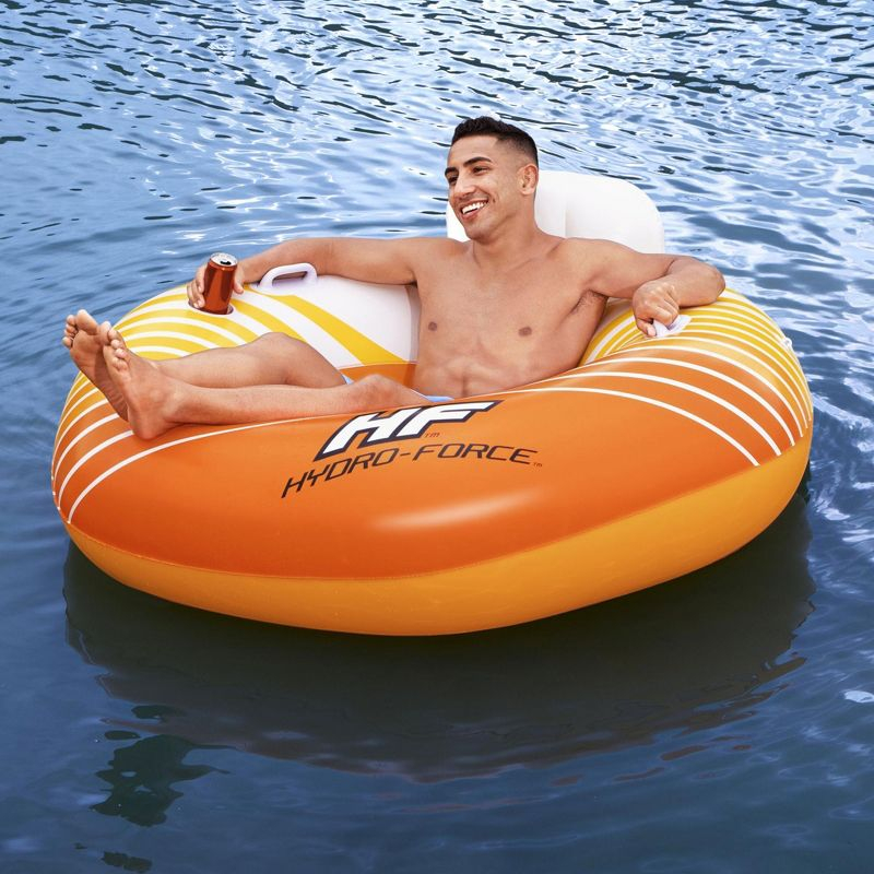 Bestway Hydro-Force Sunkissed Inflatable PVC Clasp N Go Inner Tube Ring Float Tube for Pool, Lake, River, Beach, 4 Pack, Orange and Yellow