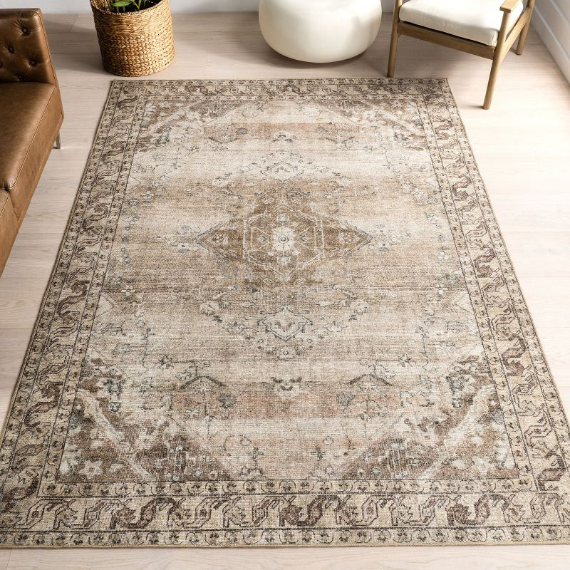 Nuloom Hillstone Collection Ahmeira Traditional Vintage Medallion Area Rug, 7' 10" x 10', Beige