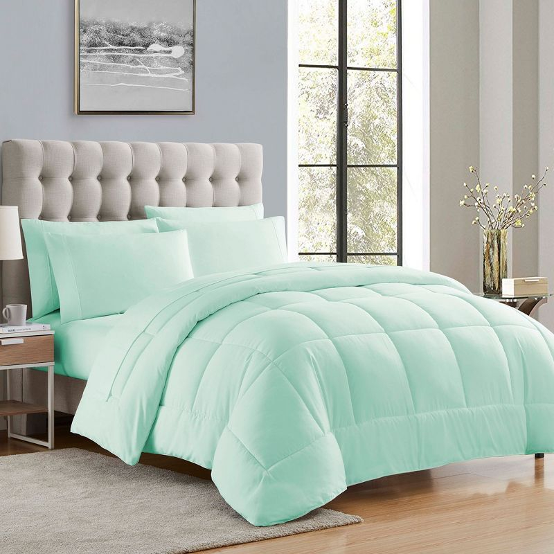 Bed-in-A-Bag Solid Color Comforter & Sheet Set Soft All Season Bedding, Twin, Mint