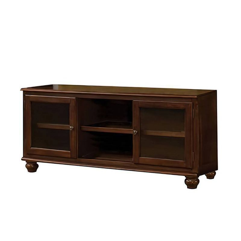 58" Dita TV Stand for TVs up to 59" Walnut - Acme Furniture: Glass Doors, Open Compartments, No Assembly Required