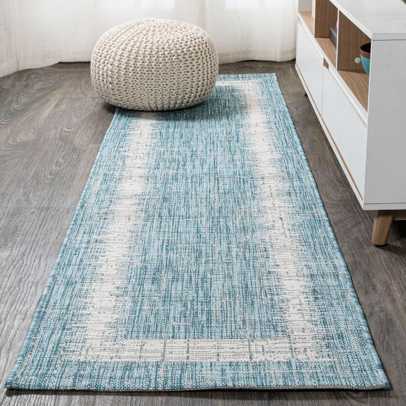 2'x10' Scandi Minimalist Border Indoor/Outdoor Runner Rug, Aqua - JONATHAN Y