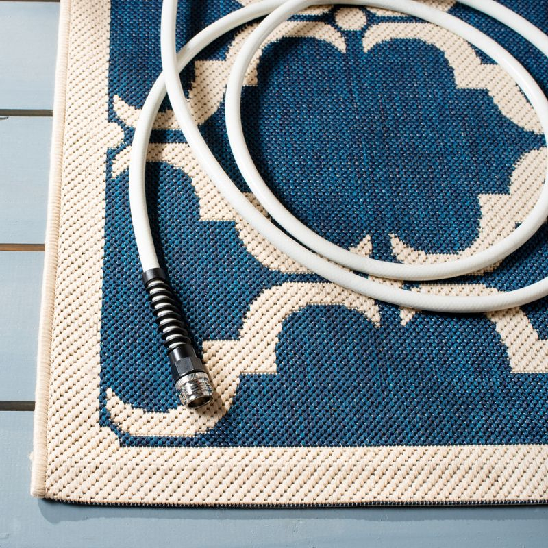 Courtyard CY6009 Power Loomed Indoor and Outdoor Area Rug - Navy/Beige - 5'3"x5'3" - Safavieh
