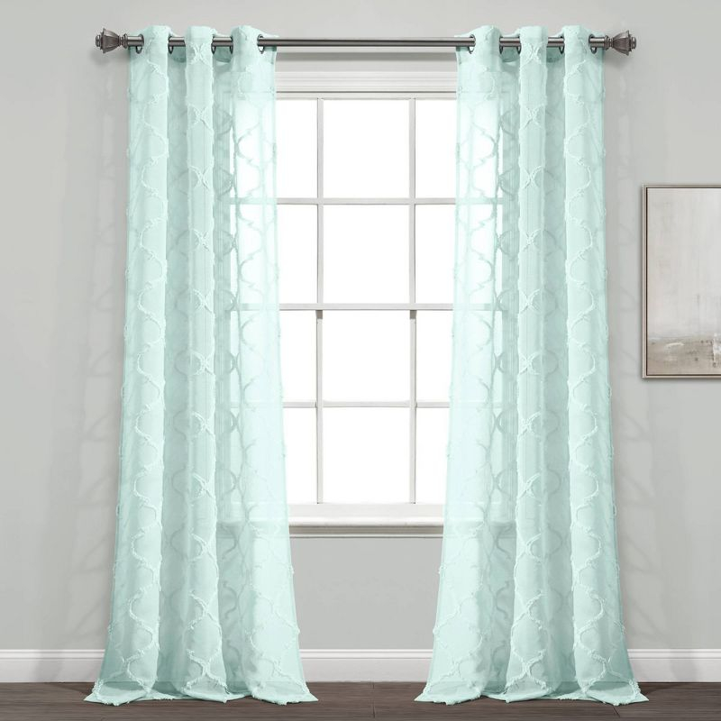 Set of 2 (84"x38") Avon Trellis Grommet Sheer Window Curtain Panels Blue - Lush Décor: Microfiber, Indoor Use