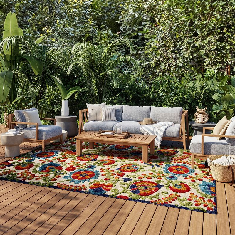 Nourison Aloha Floral Textured Flatweave High-Low Indoor Outdoor Area Rug Multicolor 7' x 10'