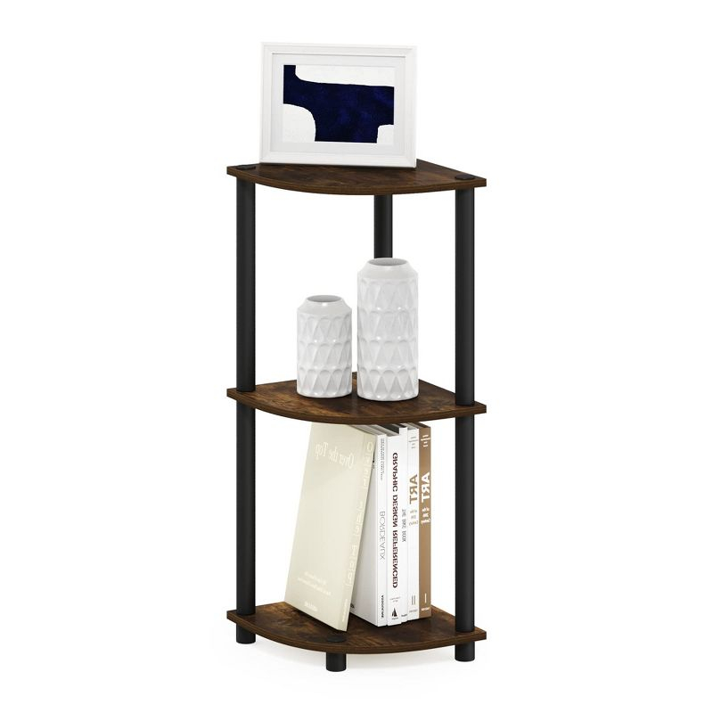 Furinno 3-Tier Corner Display Rack Open Multipurpose Bookcase Cabinet with Adjustable Shelves,Amber Pine/Black