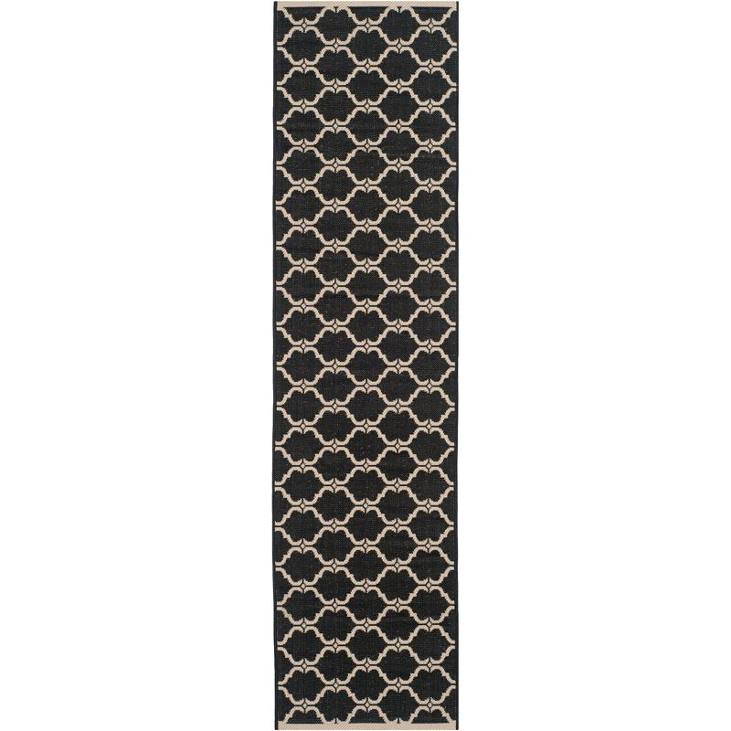 Courtyard CY6009 Power Loomed Indoor and Outdoor Runner Rug - Black/Beige - 2'3"x8' - Safavieh