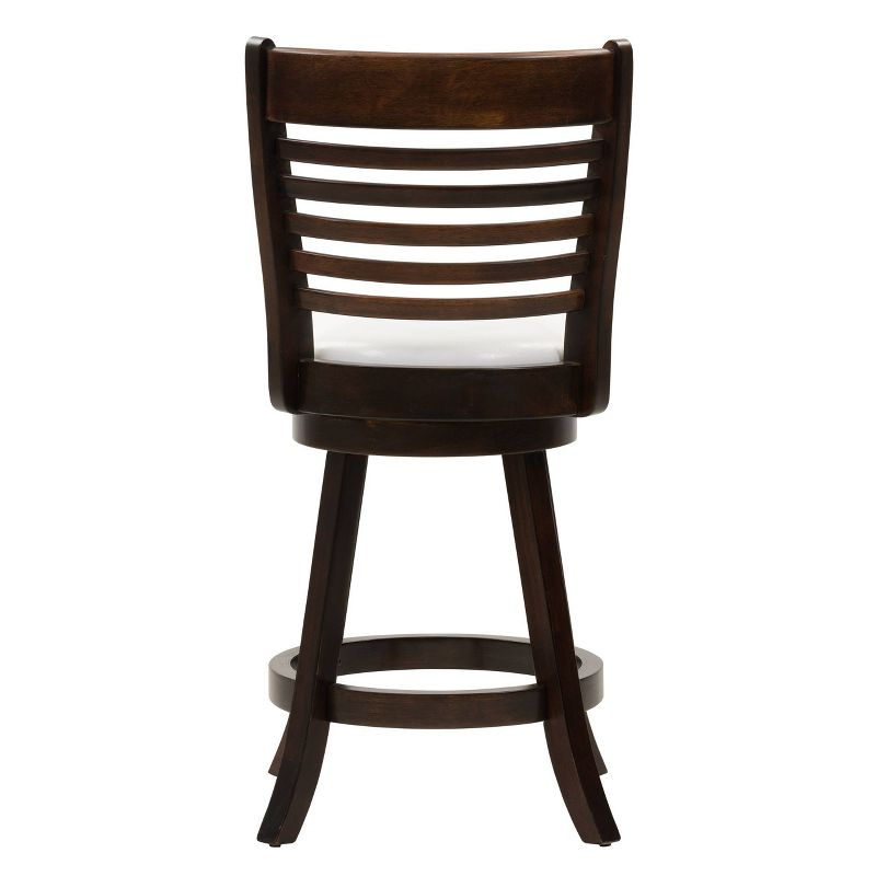 Set of 2 Woodgrove Counter Height Barstools with Slat Backrest Dark Cappuccino White - CorLiving: Faux Leather, Swivels, Rubberwood Legs