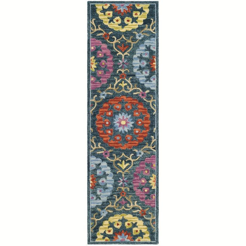 Suzani SZN328 Hand Hooked Indoor Runner Rug - Blue/Multi - 2'3"x8' - Safavieh.