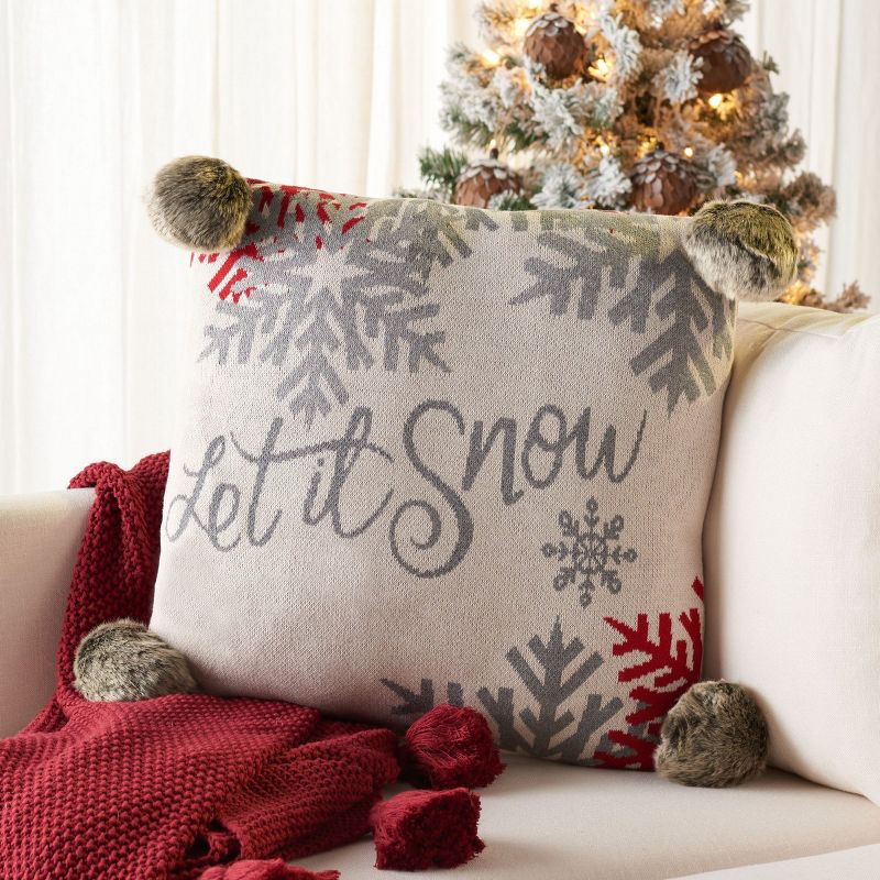 Pom-poms Cotton Reversible Throw Pillow