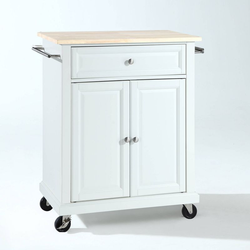 Compact Wood Top Kitchen Cart White - Crosley: Mobile Storage, Adjustable Shelf, Towel Bars