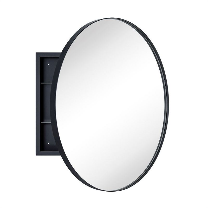 TEHOME  Myriel 30 in. W x 30 in. Surface Mount Round Circle Bathroom Metal Framed Medicine Cabinet with Mirror in Matt Black