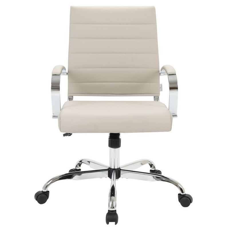 LeisureMod Benmar Mid-Back Office Conference Chair Upholstered in Leather with Swivel and Tilt in Tan