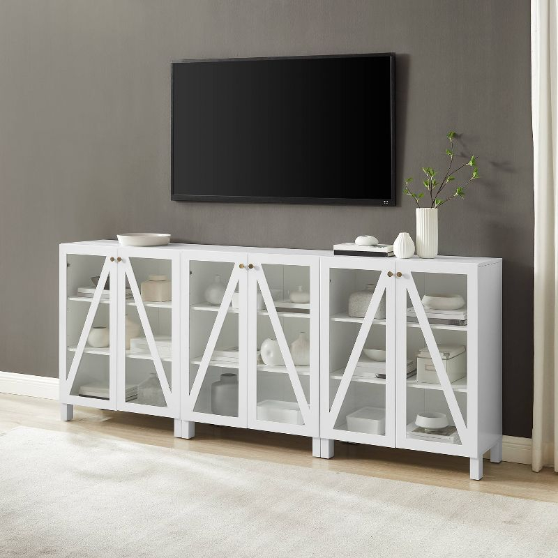 Crosley 90" Cassai 3pc Media Sideboard Cabinet Set of 3 Storage Pantries White: Modern Farmhouse Style, 9 Adjustable Shelves