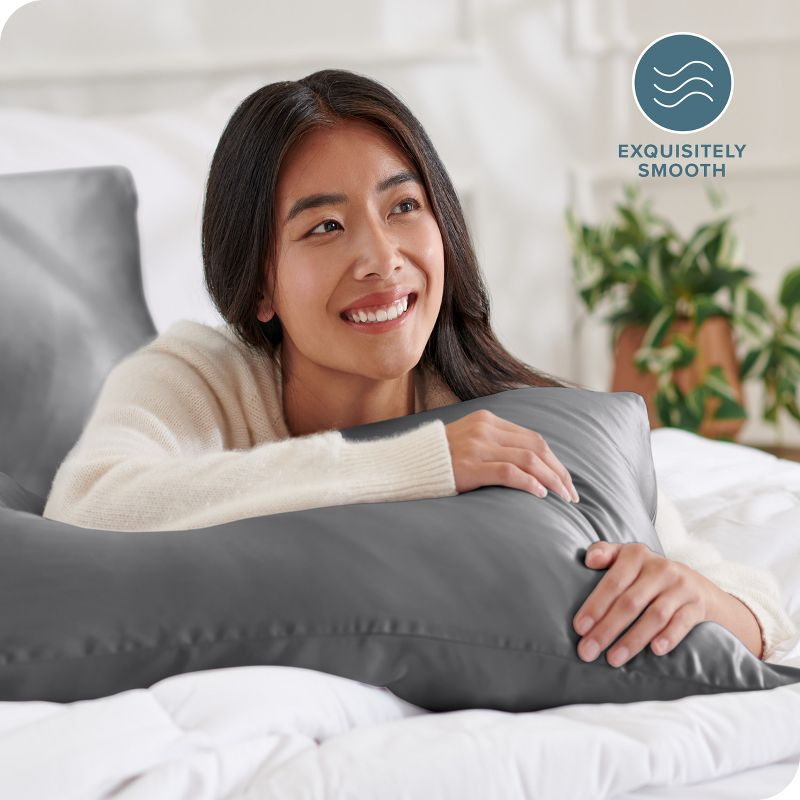 1 Pc Body - Zipper Grey Satin Pillowcase by Bare Home