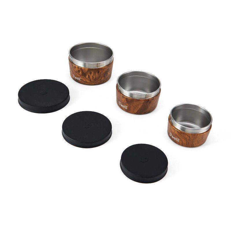 S'well Food Canister Set Teakwood: Stainless Steel Storage, Dishwasher-Safe, Silicone Lid, 3-Piece Set