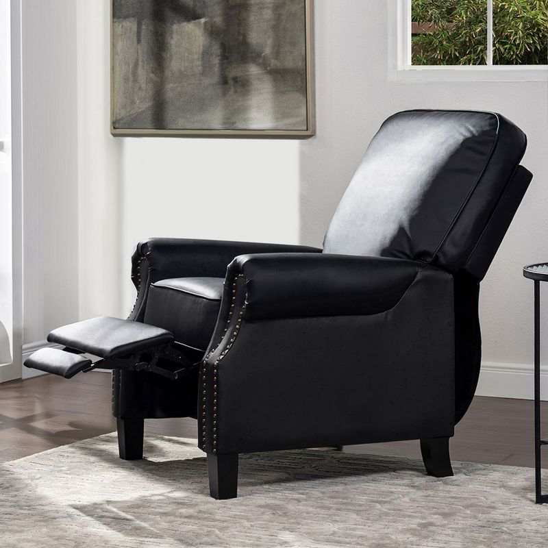 Charlie Design Auden 34" Manual Recliner Accent Chair, Ink Black Bonded Leather