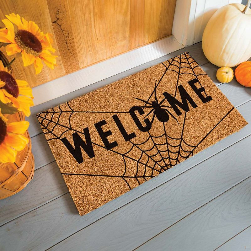 Evergreen 16 x 28 Inches Welcome Door Mat | Non-Slip Rubber Backing | Dirt catching Natural Coir | Indoor and Outdoor Home Decor