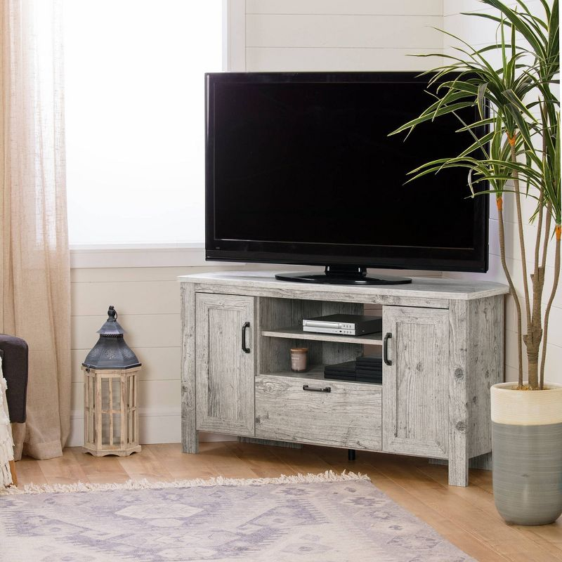 Lionel Corner TV Stand for TVs up to 48" Light Gray - South Shore: Farmhouse Style, Media Storage, Metal Handles