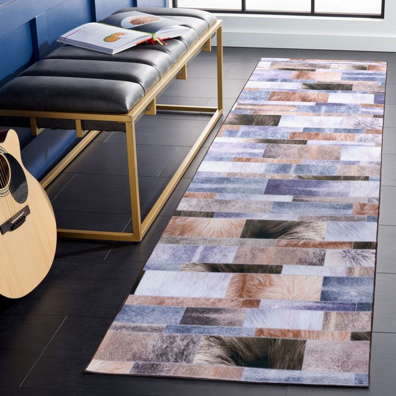 Faux Hide FAH515 Power Loomed Machine Washable Runner Rug - Beige/Purple - 2'6"x8' - Safavieh.