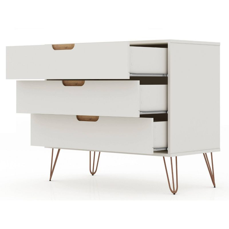 Rockefeller Dresser Off-White/Natural - Manhattan Comfort: Mid-Century 3-Drawer Bedroom Storage