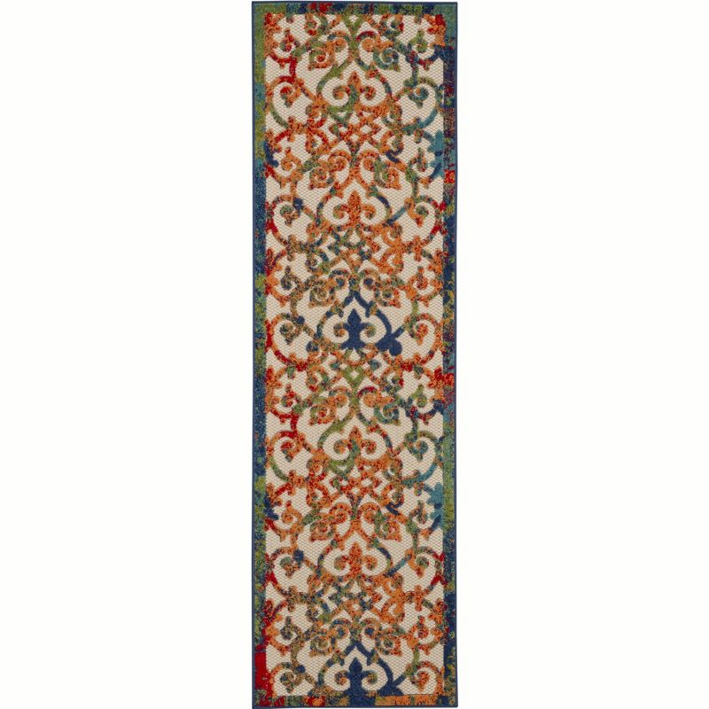 Nourison Aloha Contemporary Scroll Flatweave High-Low Indoor Outdoor Runner Rug Multicolor 2'3" x 12'